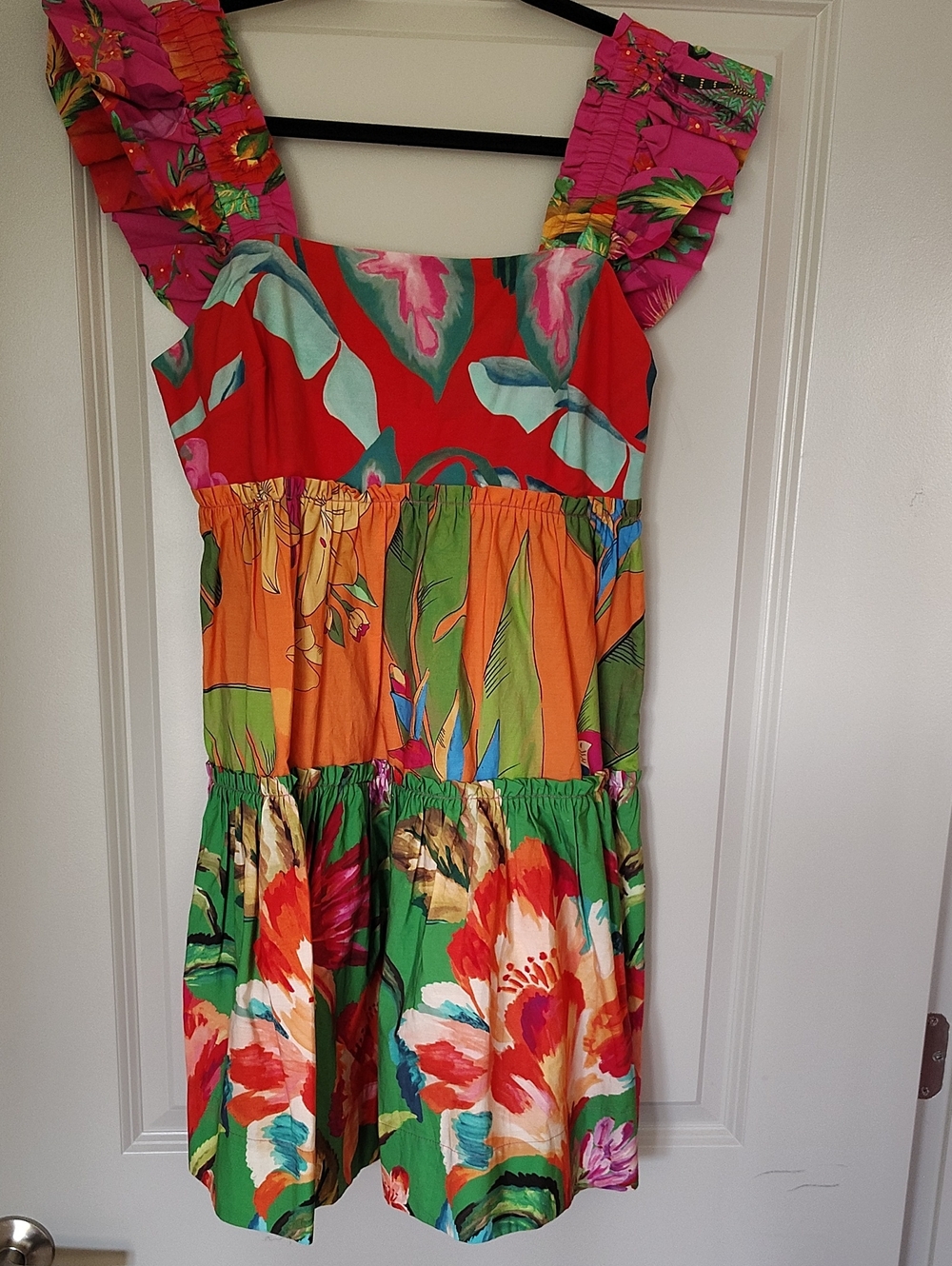 FARM Rio lTropical Floral Tiered Sundress - Red, Orange, Green, Pink